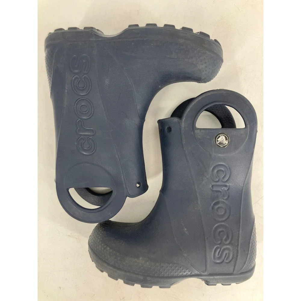Crocs Rain Boots Unisex Kids C10 Navy Blue Excellent Handle It Waterproof 12803